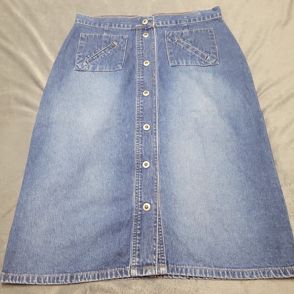 Vtg Carolina Blues Jean‎ Skirt Womens 8 Full Snap Button Stretch Western Denim